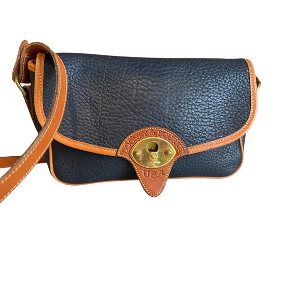 Vintage Dooney & Bourke All Weather Leather Rectangular Saddle Bag Navy Blue - Picture 8 of 13